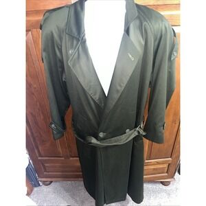 Womens Medium Dark Green Lined Long Raincoat, Trenchcoat Belt Pockets VTG Aggio